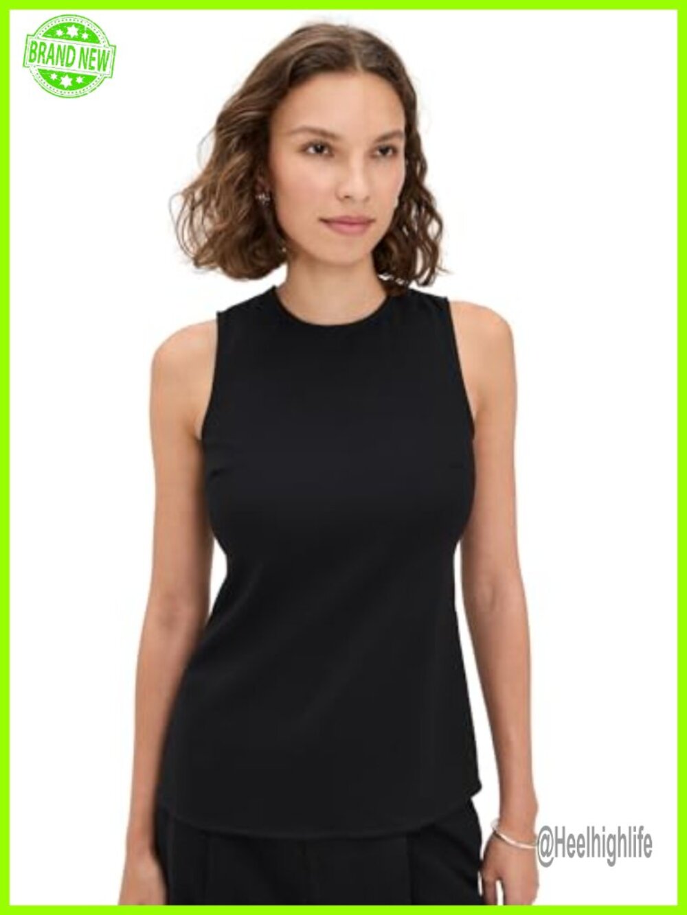 Women's Sleeveless Crew Neck Tunic Lightweight Stretch Crepe